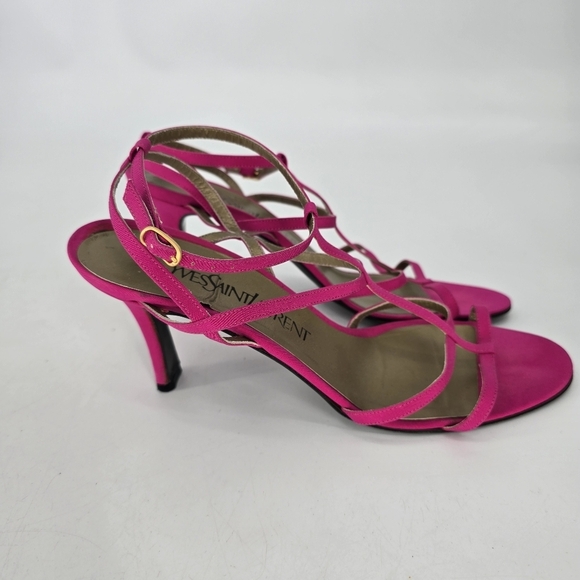 Yves Saint Laurent pink strappy sandles skinny heels size 10 - Picture 1 of 7